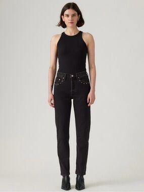 Levi's Women's Straight Leg Studded Jeans - Black with Tan Patch
